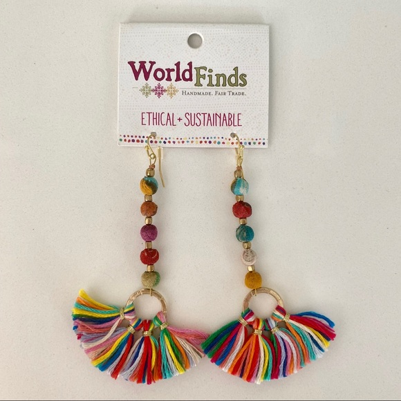 NWT World Finds Looped Lineal Fringe earrings - Picture 1 of 2